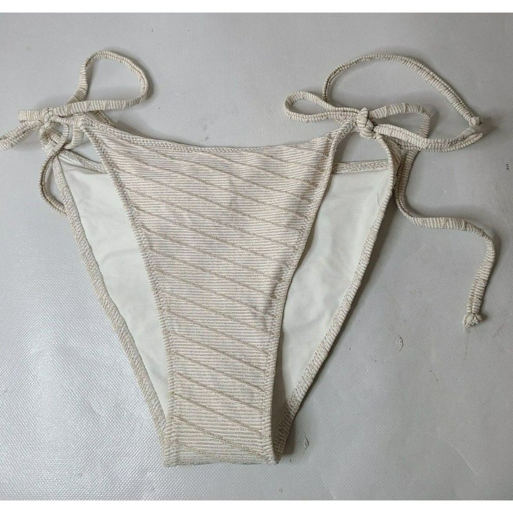 Koral by Llana‎ Kugel Cream Gold Metallic Tie Side Bikini Bottom Sz Large